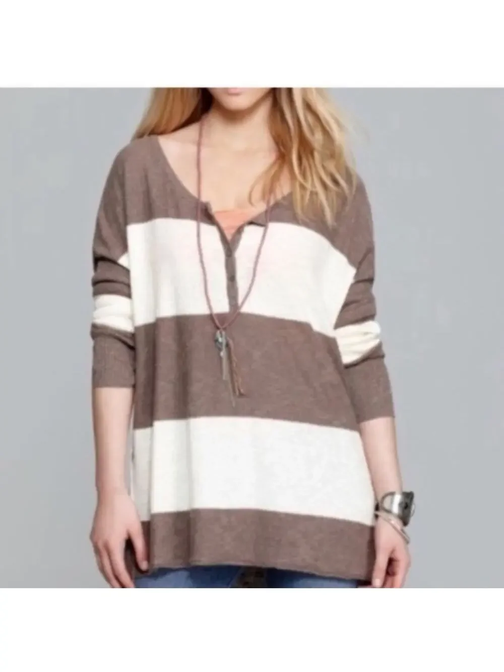 Free people beach gold rush striped Henley sweater‎